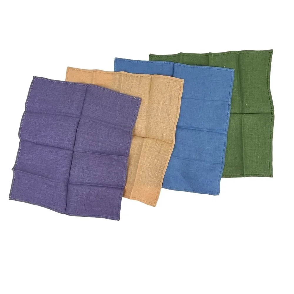 Vintage Set of 4 Multicolor Hand-Stitched Linen Luncheon Napkins